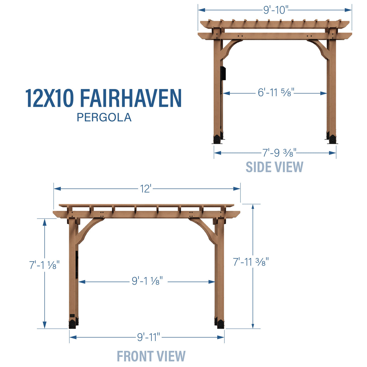 12x10 Fairhaven Pergola Rustic Finish
