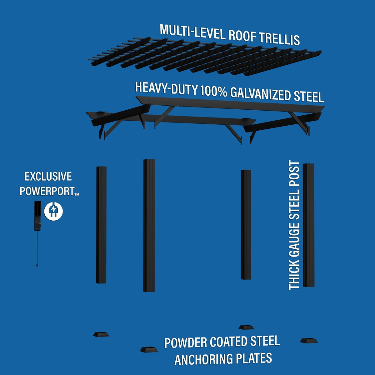12x10 Stratford Traditional Steel Pergola With Sail Shade Soft Canopy