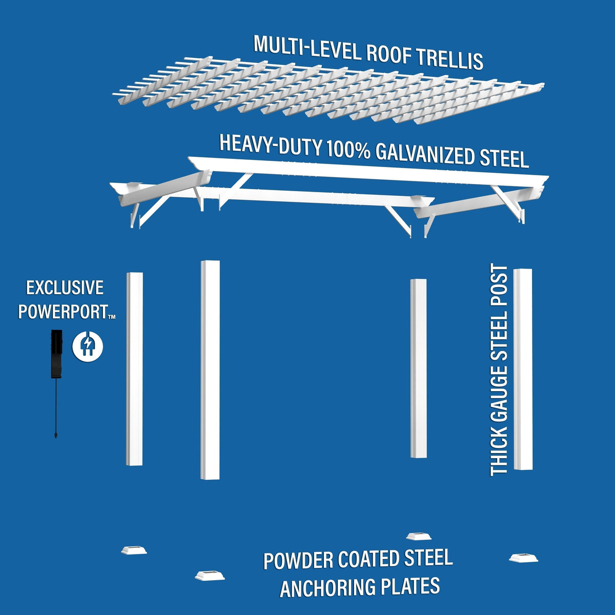 14x10 Hawthorne Traditional Steel Pergola With Sail Shade Soft Canopy