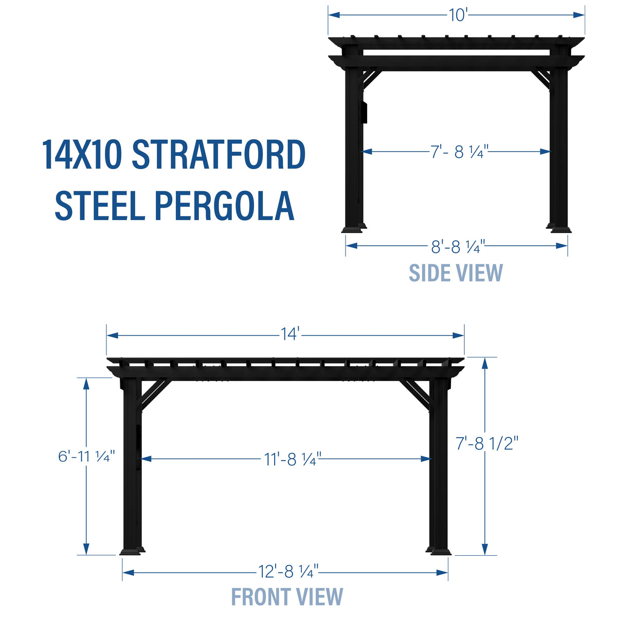 14x10 Stratford Traditional Steel Pergola With Sail Shade Soft Canopy