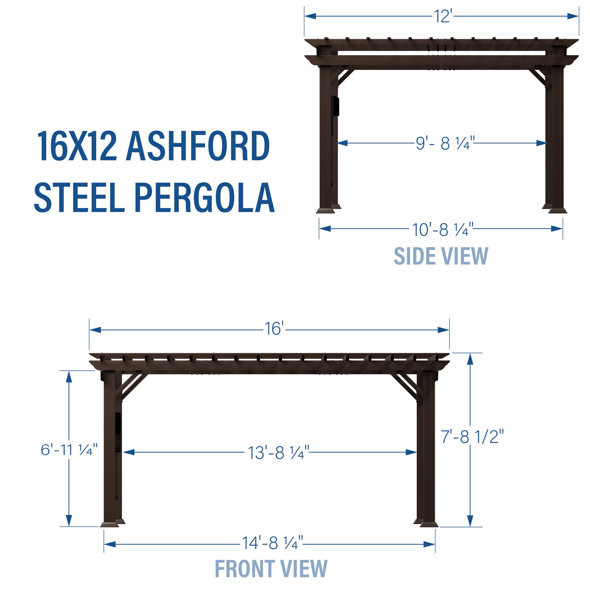 16x12 Ashford Traditional Steel Pergola With Sail Shade Soft Canopy