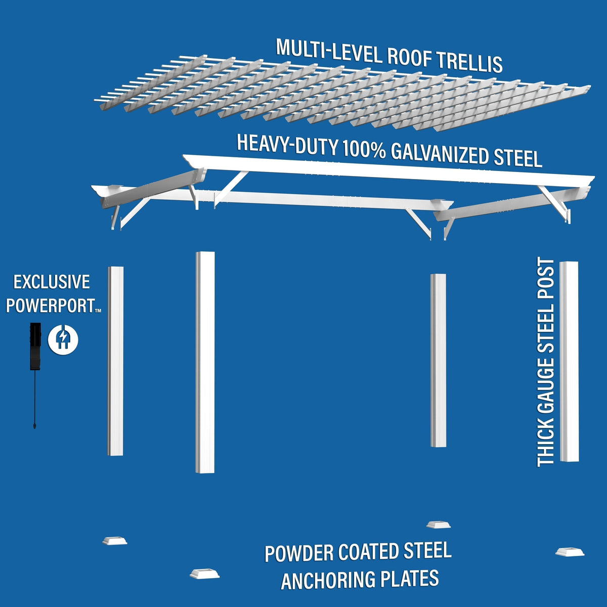16x12 Hawthorne Traditional Steel Pergola With Sail Shade Soft Canopy