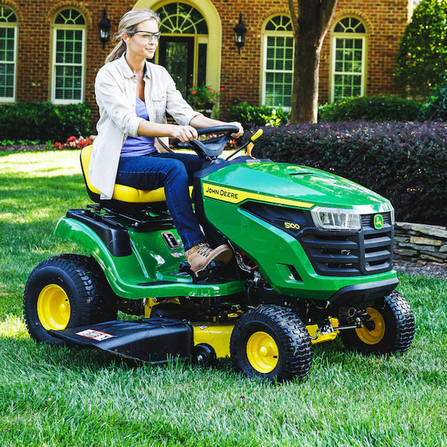 John Deere S100 17.5-HP Side By Side Hydrostatic 42-in Riding Lawn Mower Mulching Capable