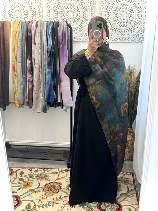 Water coloured Modal Printed black portrait Hijab