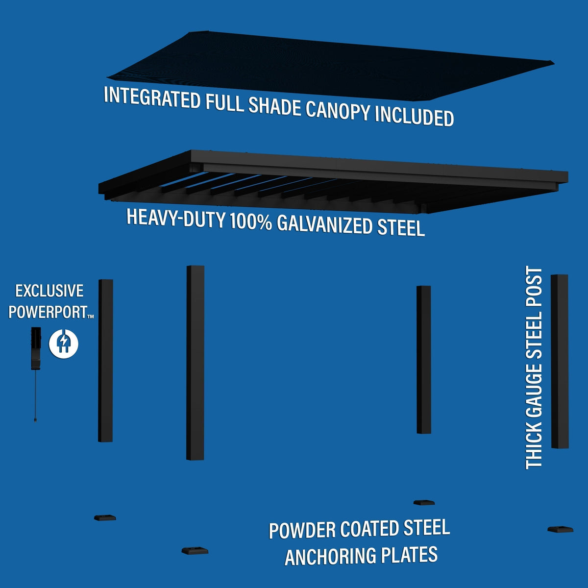 16x12 Trenton Modern Steel Pergola With Sail Shade Soft Canopy