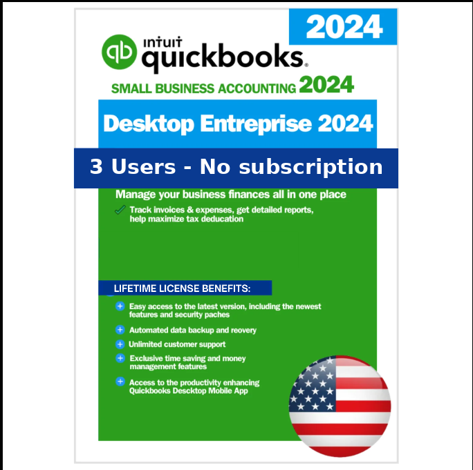 QuickBooks Desktop Enterprise 2024 Lifetime Activation | USA Version (3 Users)