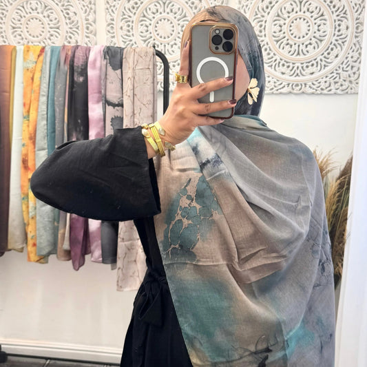 Water coloured Modal Printed Sea Ripple Hijab
