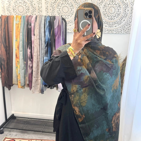 Water coloured Modal Printed black portrait Hijab