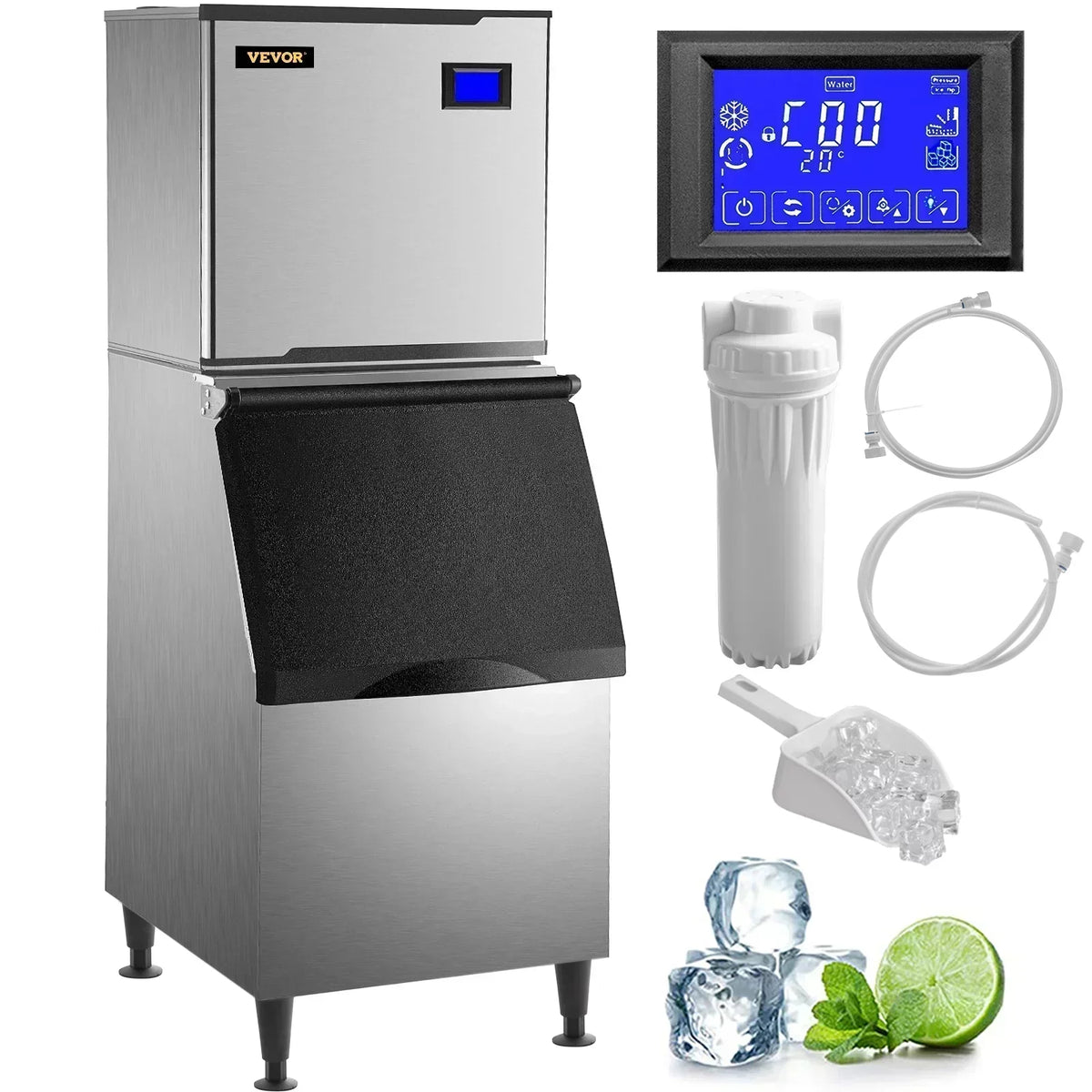VEVOR 110V Commercial Ice Maker 360lbs/24H, Industrial Modular Stainless Steel Ice Machine
