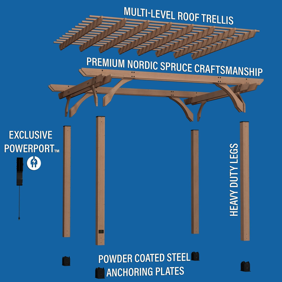12x10 Fairhaven Pergola Rustic Finish