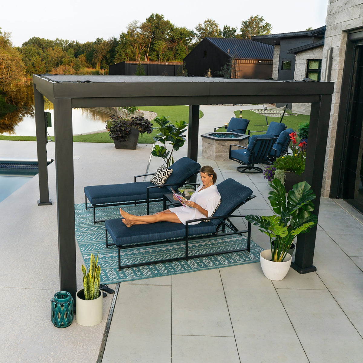 14x12 Trenton Modern Steel Pergola With Sail Shade Soft Canopy