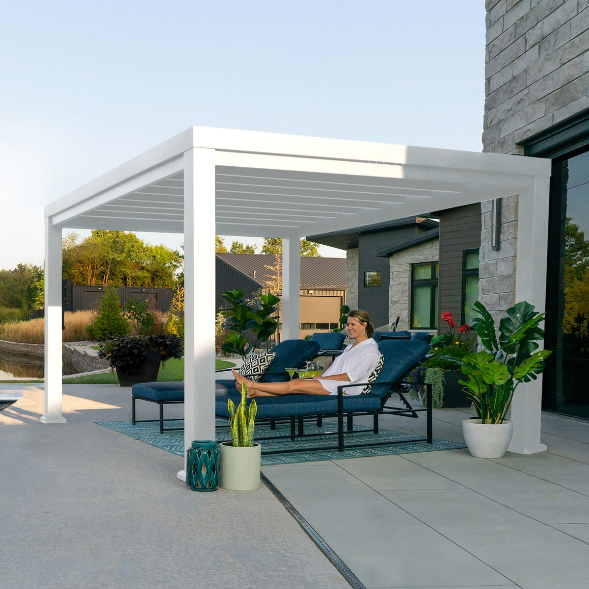 14x10 Windham Modern Steel Pergola With Sail Shade Soft Canopy