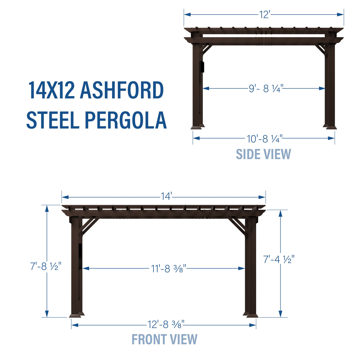 14x12 Ashford Traditional Steel Pergola With Sail Shade Soft Canopy