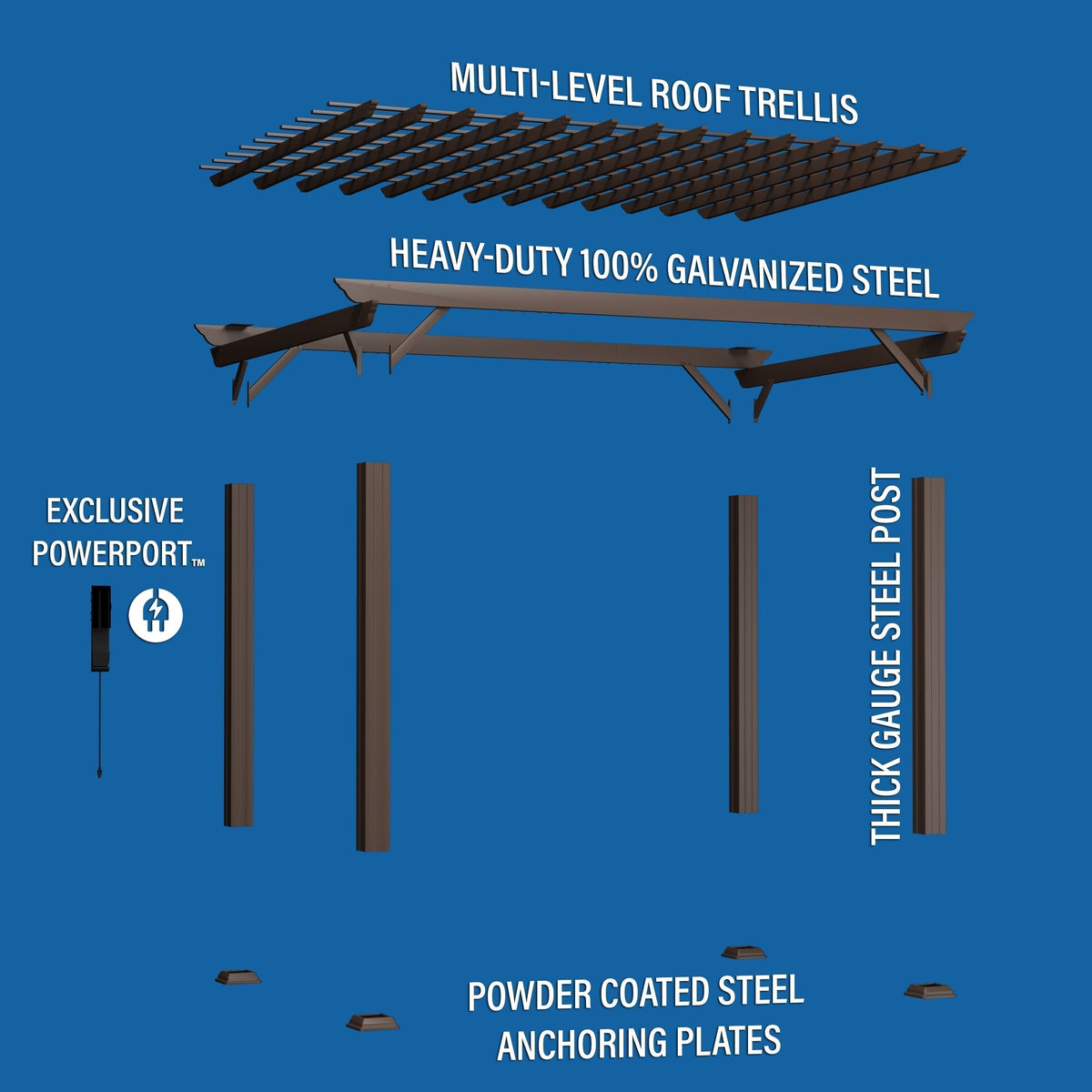 14x12 Ashford Traditional Steel Pergola With Sail Shade Soft Canopy