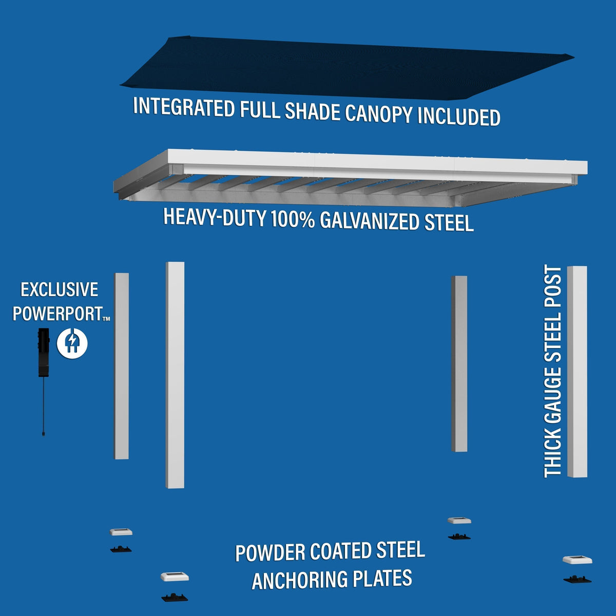 14x12 Windham Modern Steel Pergola With Sail Shade Soft Canopy