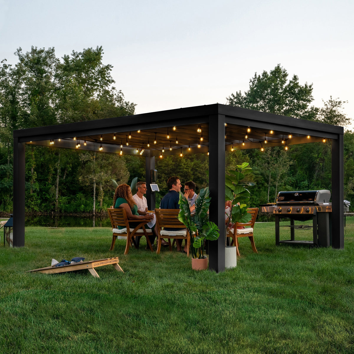 16x12 Trenton Modern Steel Pergola With Sail Shade Soft Canopy