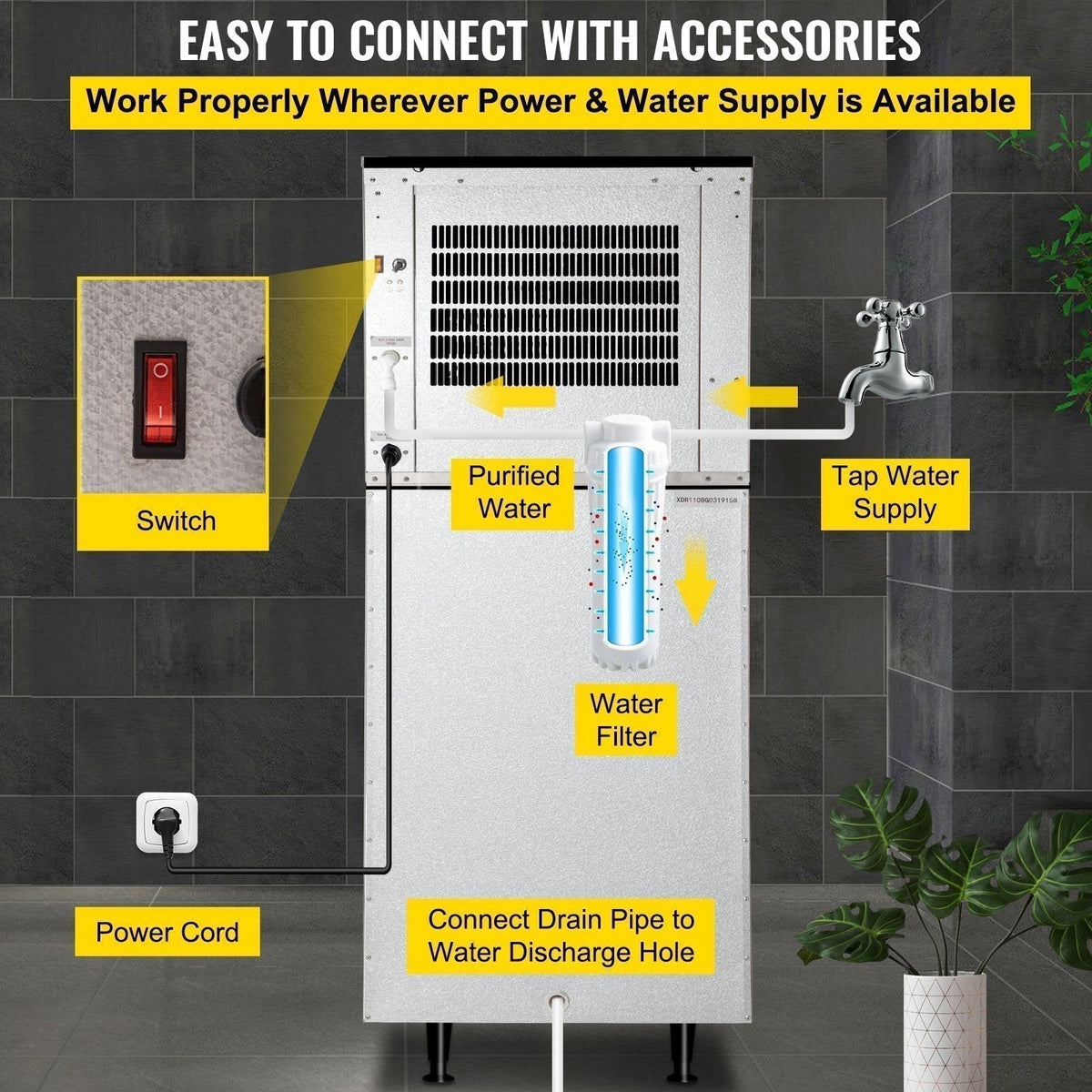 VEVOR 110V Commercial Ice Maker 360lbs/24H, Industrial Modular Stainless Steel Ice Machine