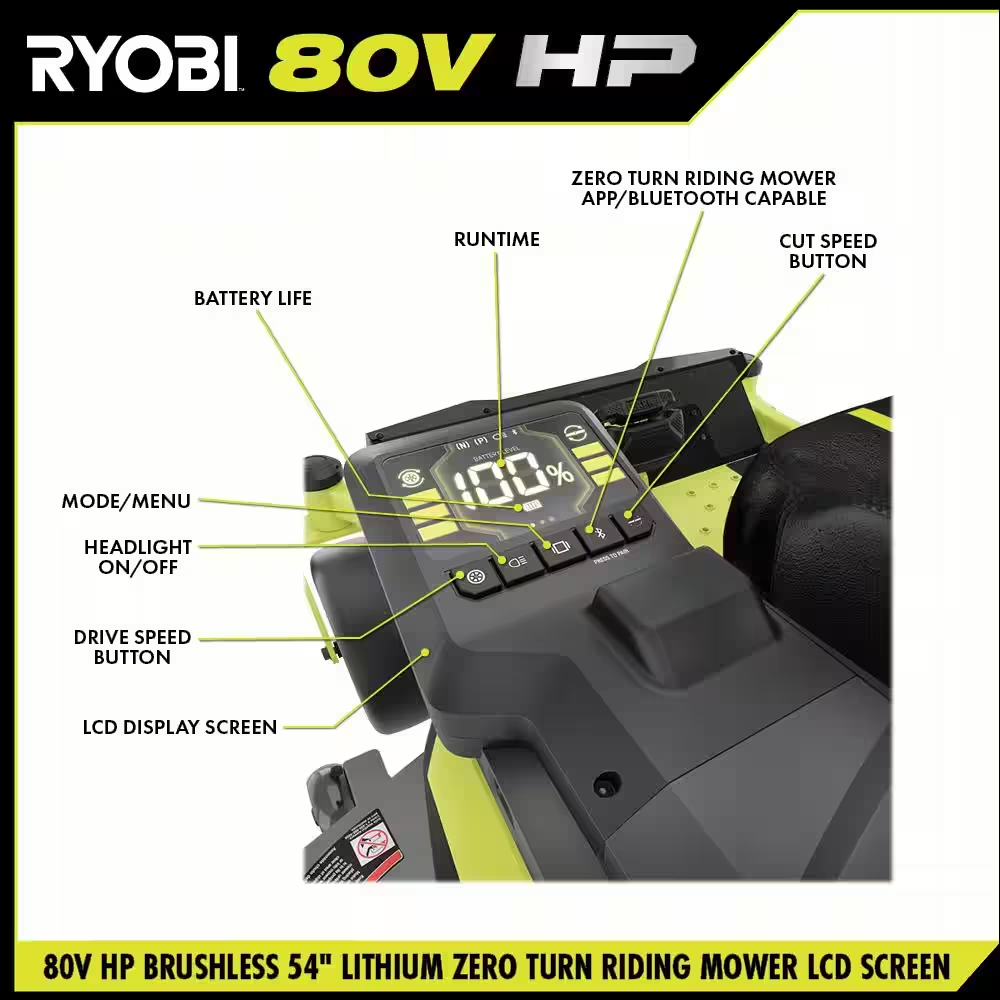 80V HP Brushless 54 In. Battery Electric Cordless Zero Turn Riding Mower (3) 80V Batteries (4) 40V Batteries and Charger