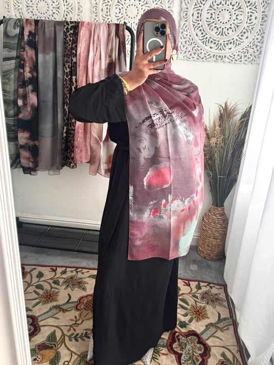 Water coloured Modal Printed pink raspberry Hijab