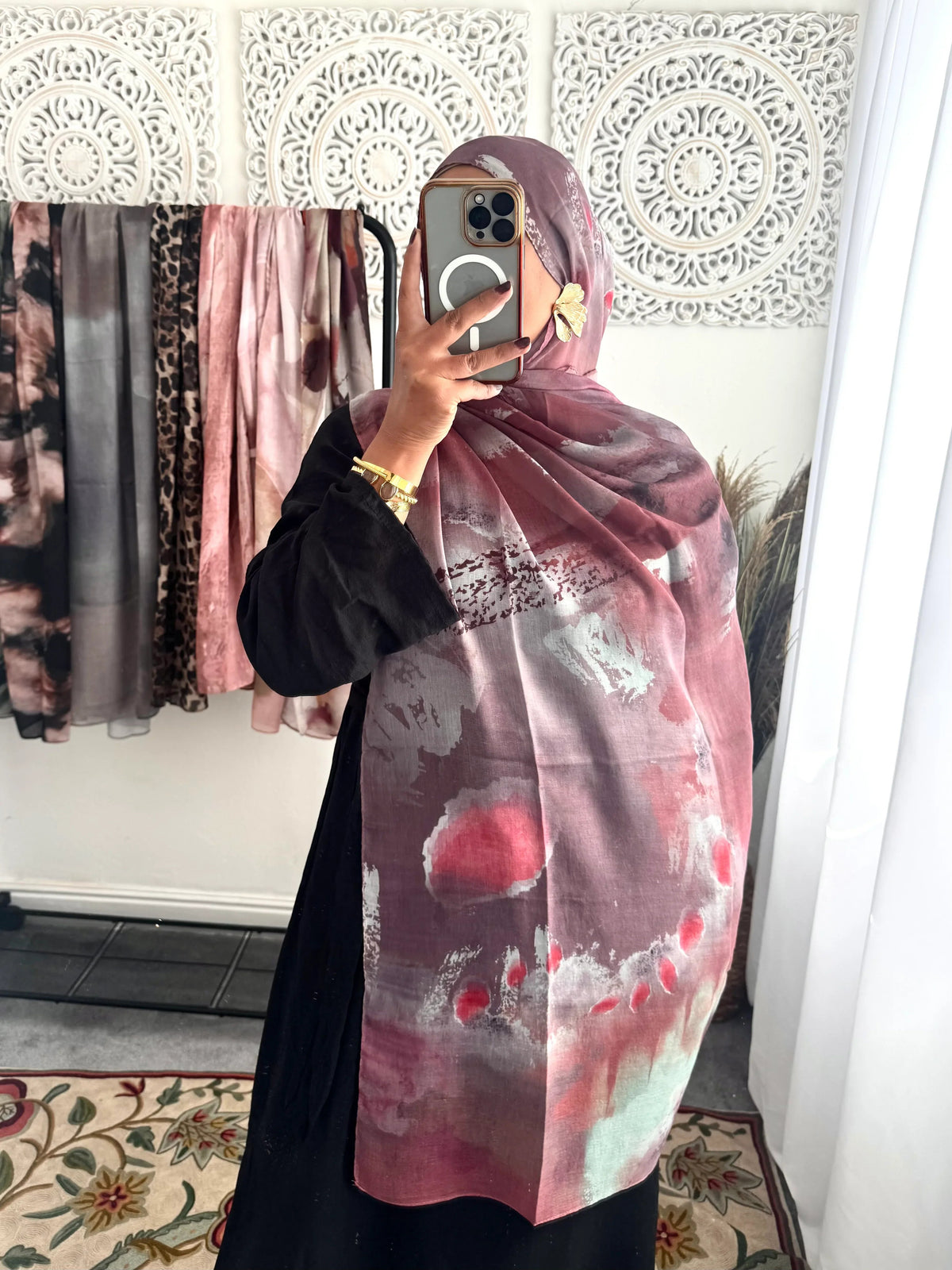 Water coloured Modal Printed pink raspberry Hijab