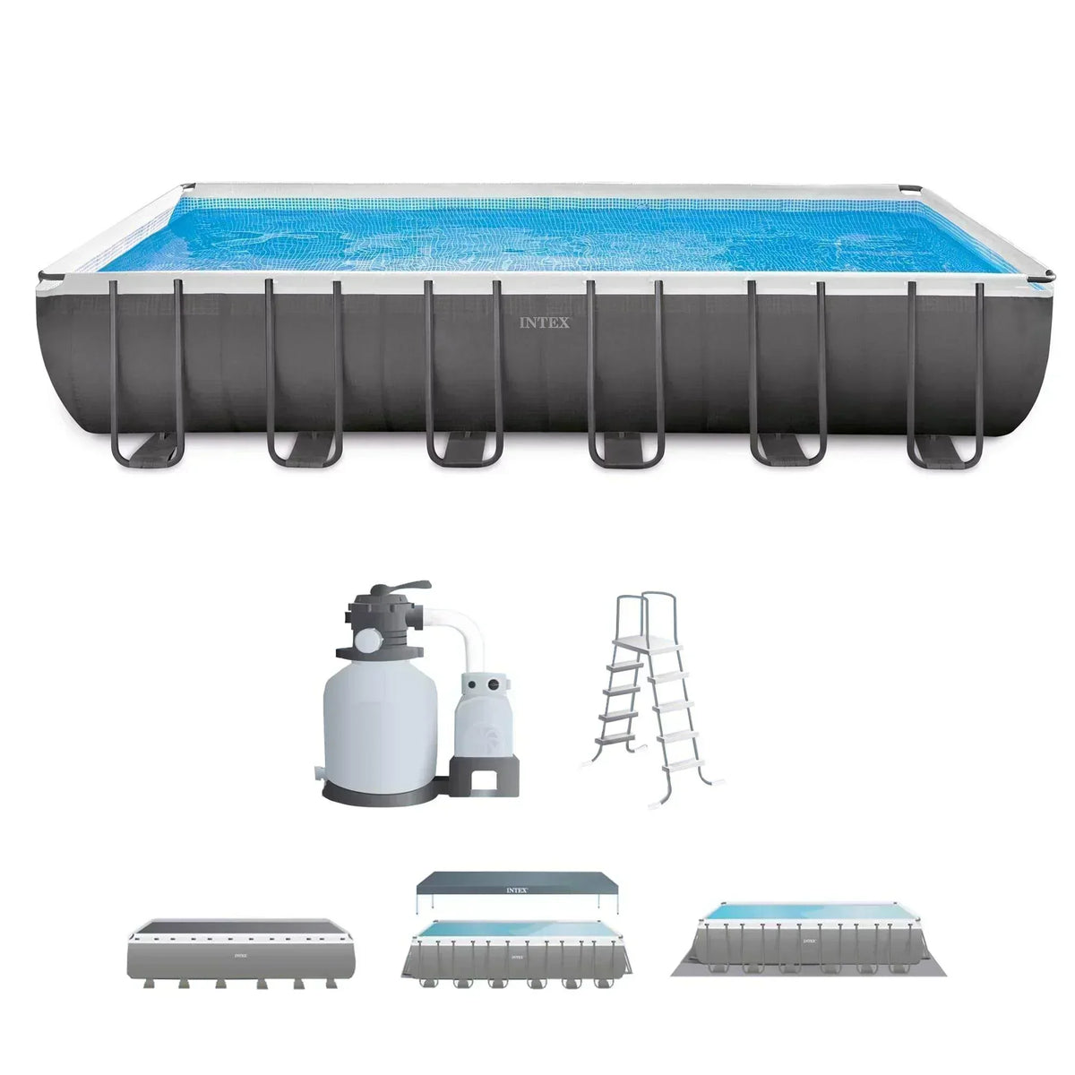 Intex 24′ x 12′ x 52″ Rectangular Ultra XTR Frame Swimming Pool w/ Sand Filter