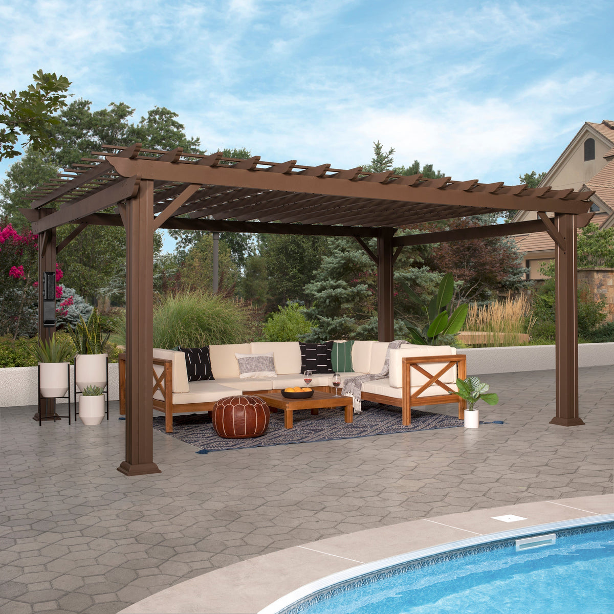 16x12 Ashford Traditional Steel Pergola With Sail Shade Soft Canopy