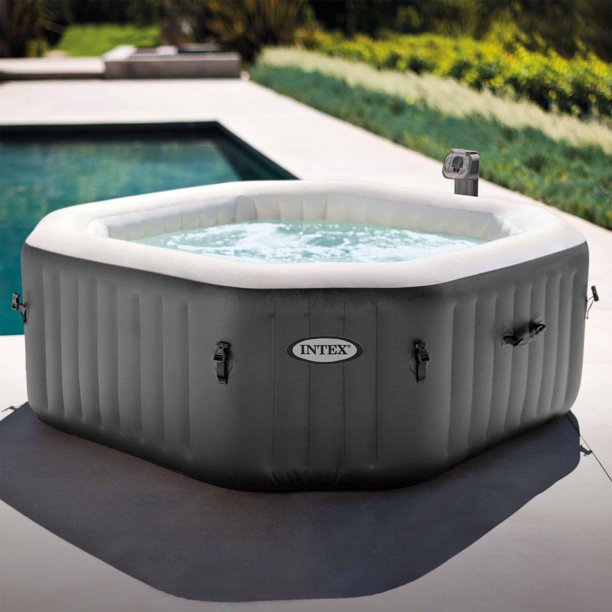 Intex 120 Bubble Jets 4-Person Octagonal Portable Inflatable Hot Tub Spa, Gray