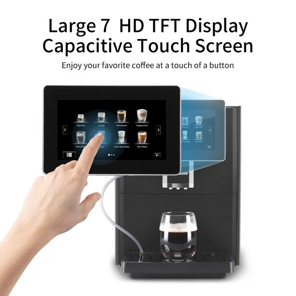 Hipresso Programmable Super automatic Espresso Coffee Machine with Large 7 inches HD TFT Display for Brewing