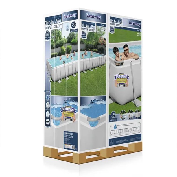 Bestway Power Steel 31’4″ x 16′ x 52″ Above Ground Rectangular Swimming Pool Set