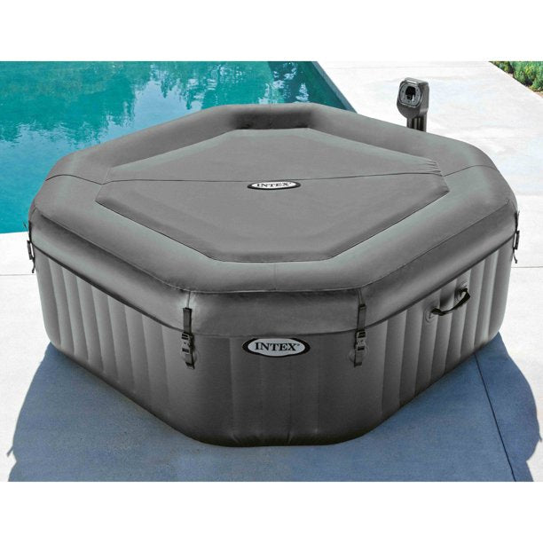 Intex 120 Bubble Jets 4-Person Octagonal Portable Inflatable Hot Tub Spa, Gray