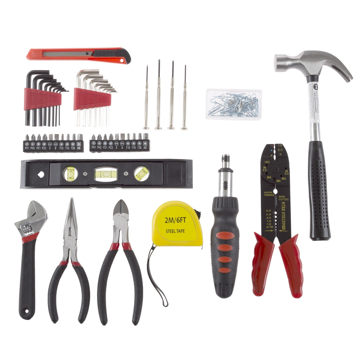 Household Hand Tools, 130 Piece Tool Set by Stalwart, Set Includes - Hammer, Wrench Set, Screwdriver Set, Pliers