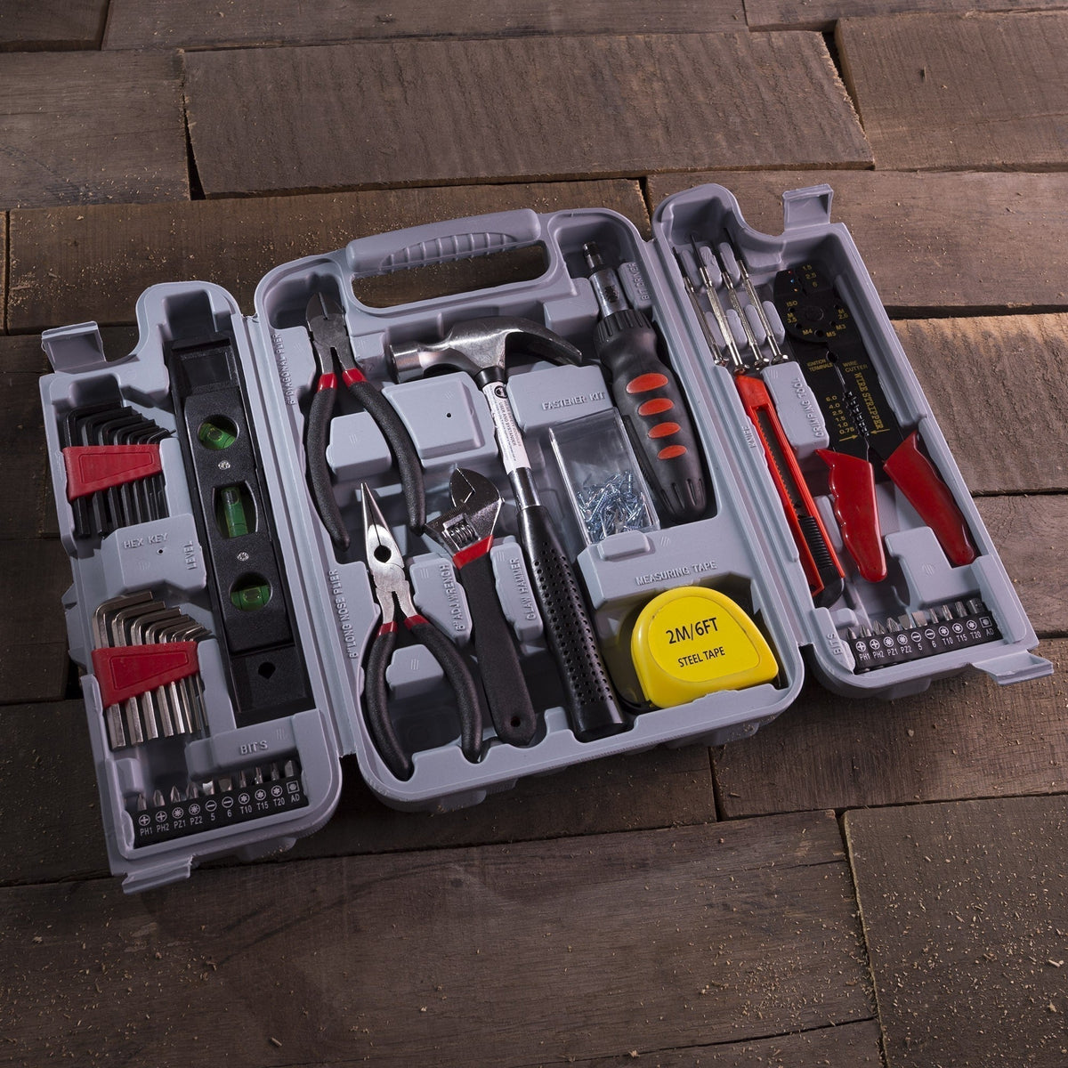 Household Hand Tools, 130 Piece Tool Set by Stalwart, Set Includes - Hammer, Wrench Set, Screwdriver Set, Pliers