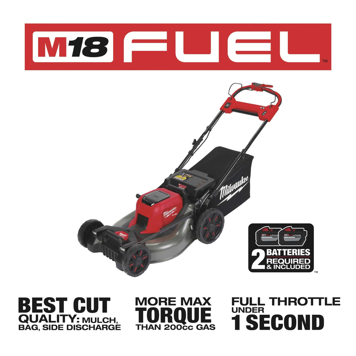 Milwaukee M18 FUEL Self-Propelled Dual Battery Cordless Lawn Mower Kit — 21in.