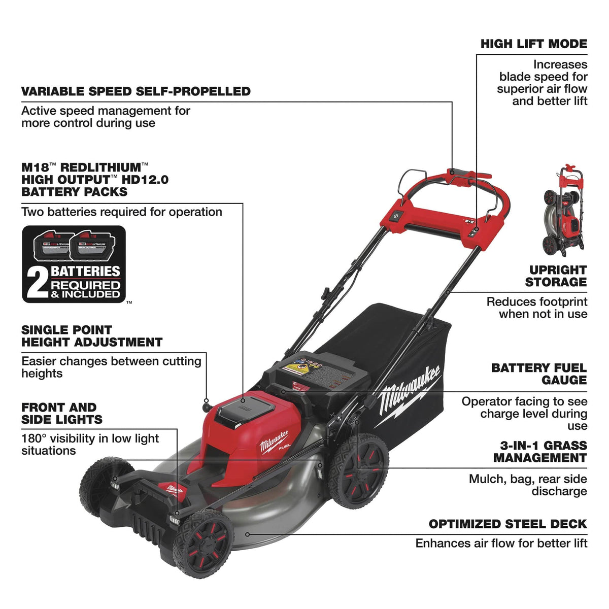 Milwaukee M18 FUEL Self-Propelled Dual Battery Cordless Lawn Mower Kit — 21in.