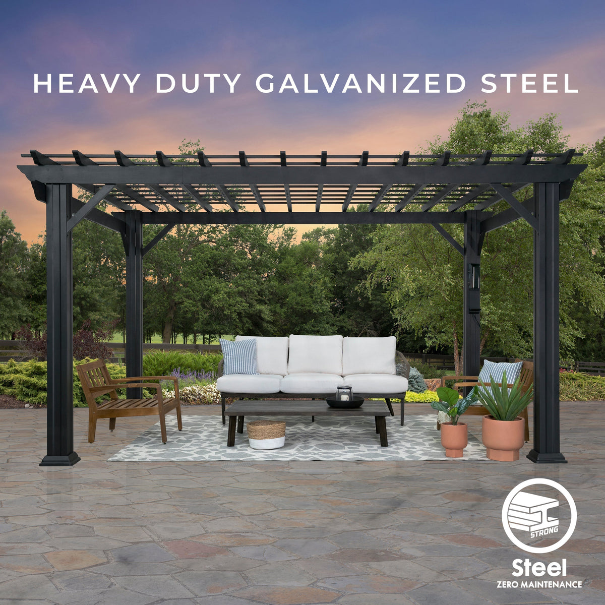 14x10 Stratford Traditional Steel Pergola With Sail Shade Soft Canopy
