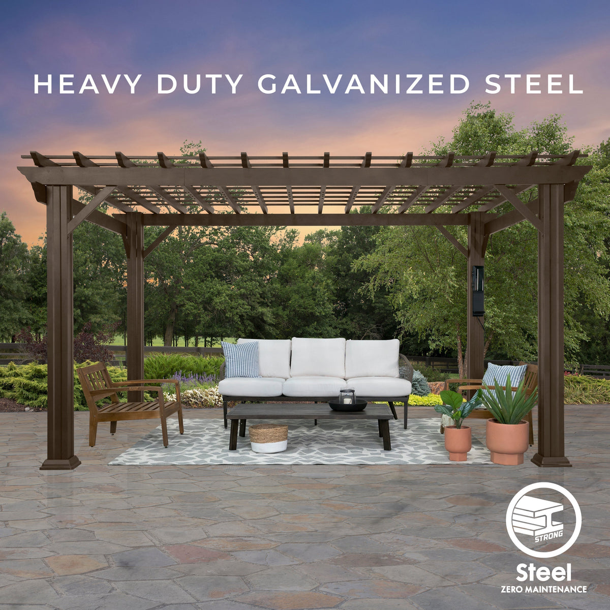 14x12 Ashford Traditional Steel Pergola With Sail Shade Soft Canopy