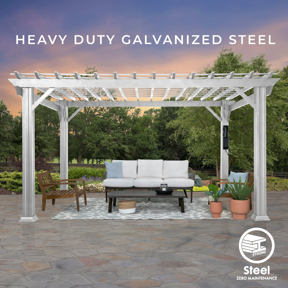 14x12 Hawthorne Traditional Steel Pergola With Sail Shade Soft Canopy