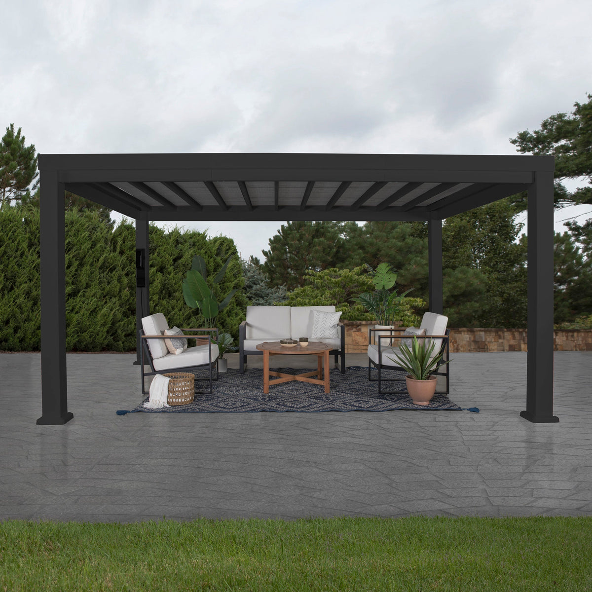 14x10 Trenton Modern Steel Pergola With Sail Shade Soft Canopy