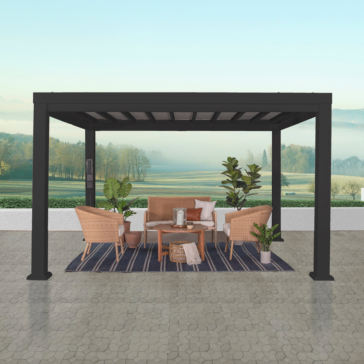 12x10 Trenton Modern Steel Pergola With Sail Shade Soft Canopy