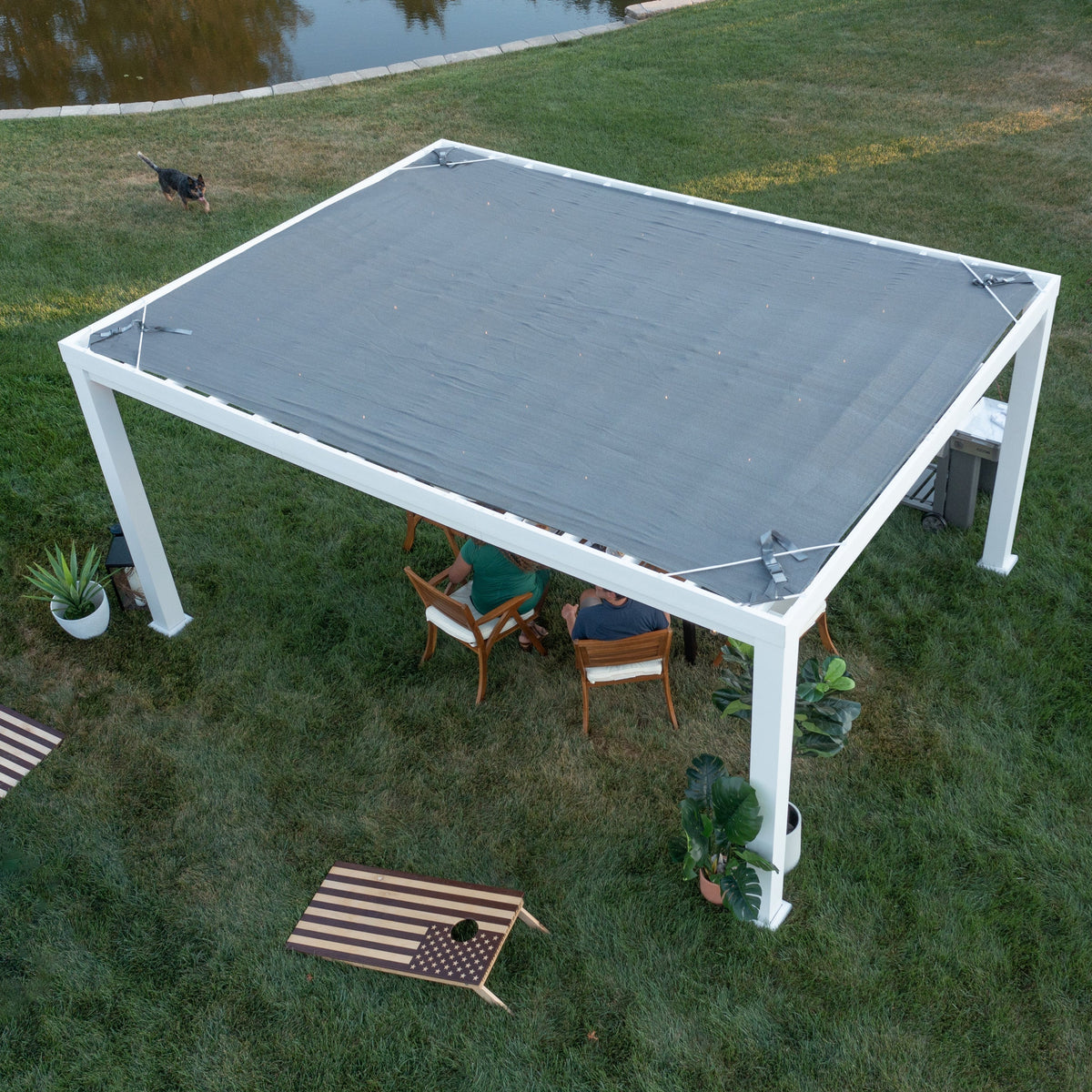 16x12 Windham Modern Steel Pergola With Sail Shade Soft Canopy