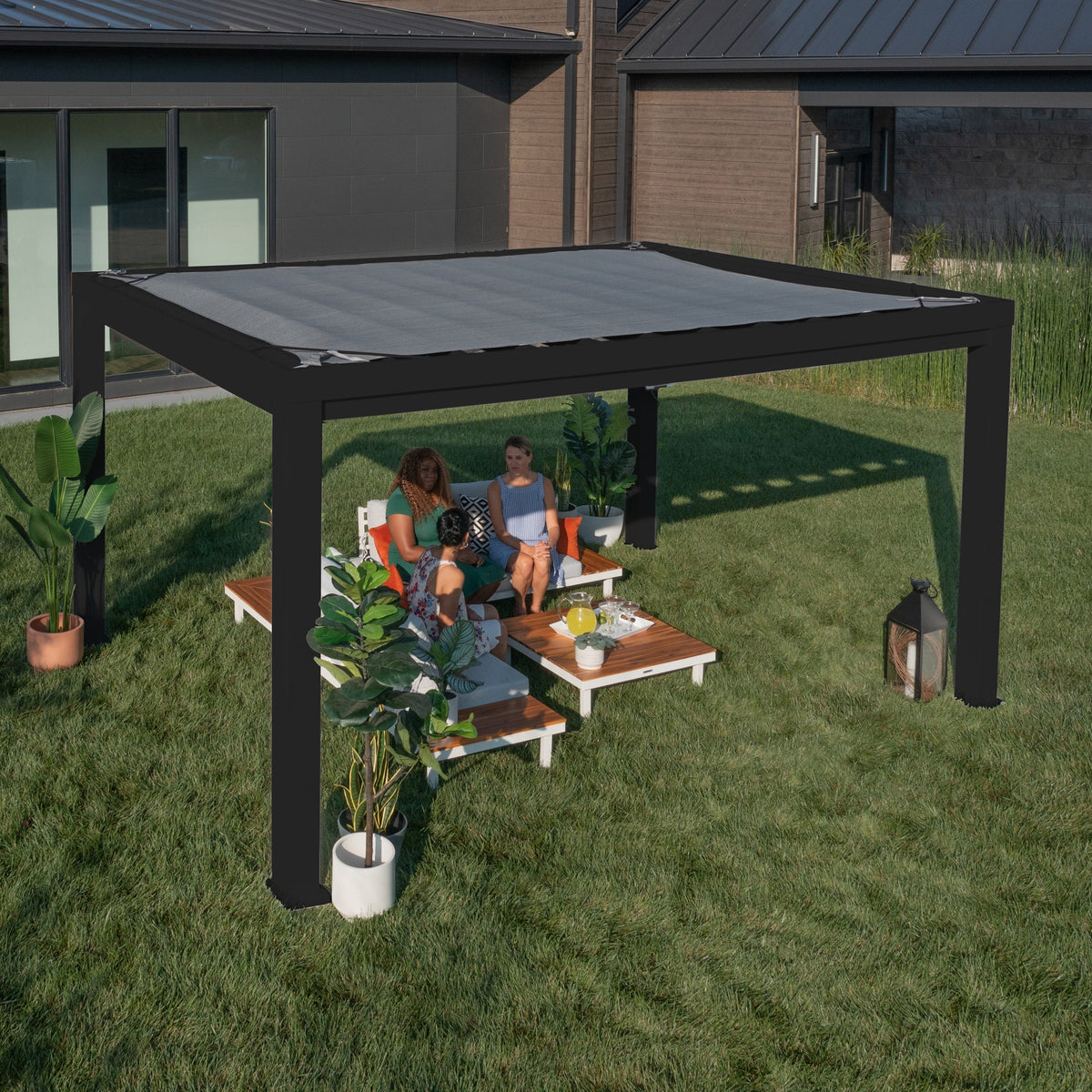 14x10 Trenton Modern Steel Pergola With Sail Shade Soft Canopy