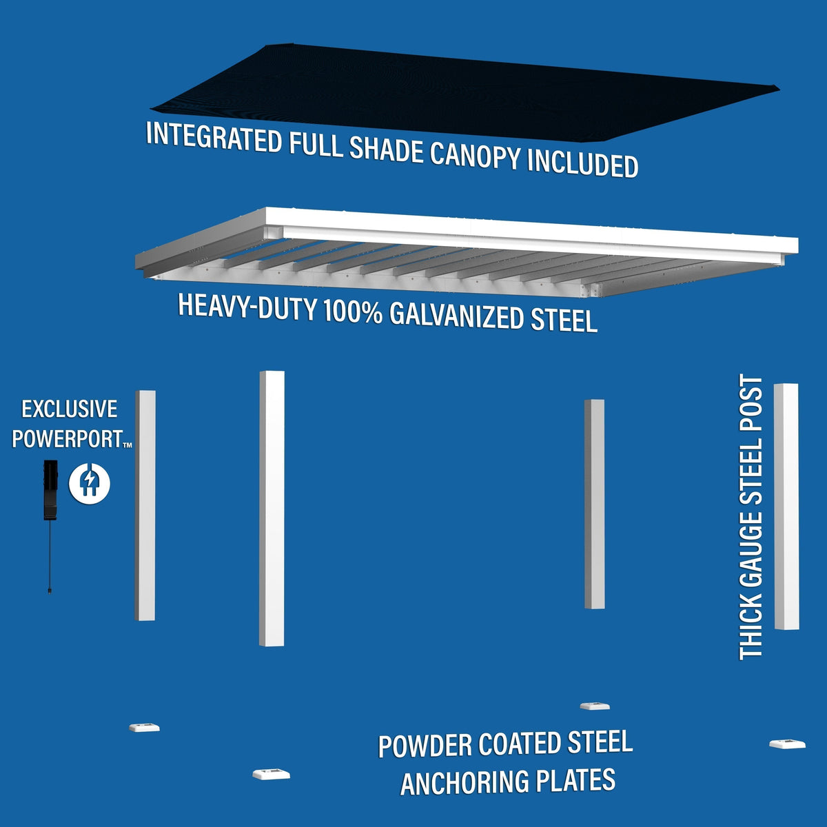 16x12 Windham Modern Steel Pergola With Sail Shade Soft Canopy