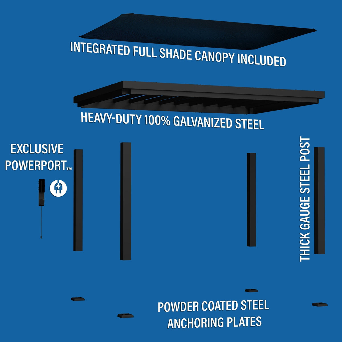 14x10 Trenton Modern Steel Pergola With Sail Shade Soft Canopy