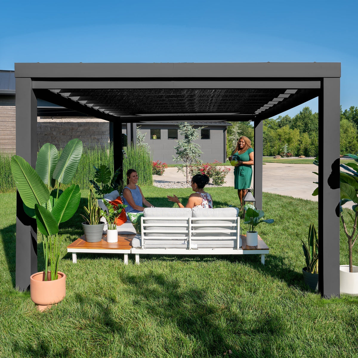 14x10 Trenton Modern Steel Pergola With Sail Shade Soft Canopy