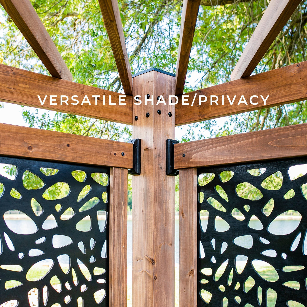 Tuscany Cabana Pergola with Conversational Seating-Pebble Panels