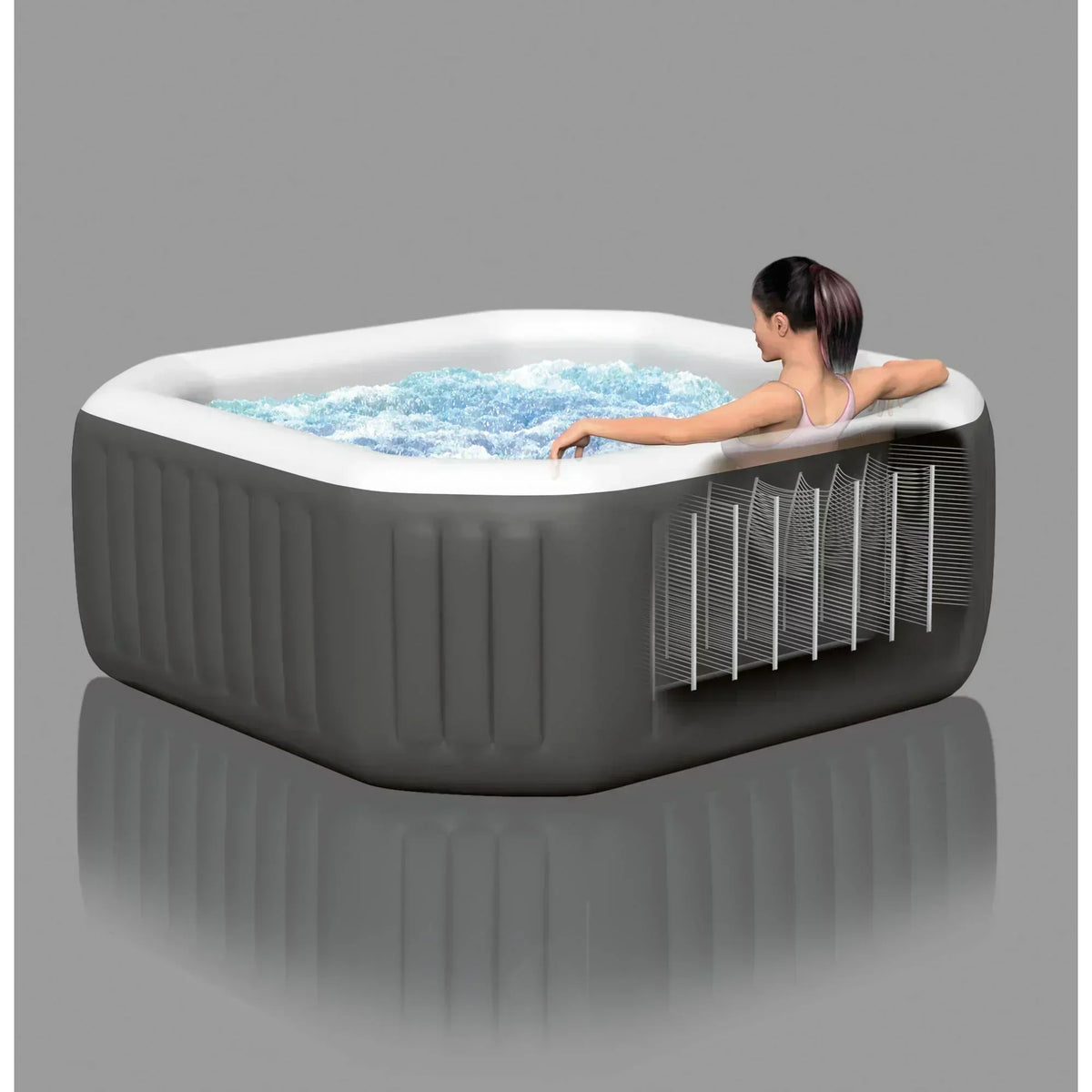 Intex 120 Bubble Jets 4-Person Octagonal Portable Inflatable Hot Tub Spa, Gray