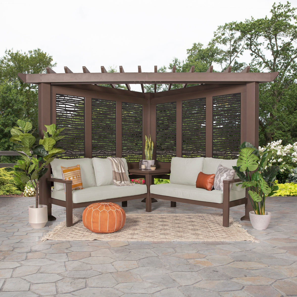 Hillsdale Traditional Steel Cabana Pergola with Conversational Seating