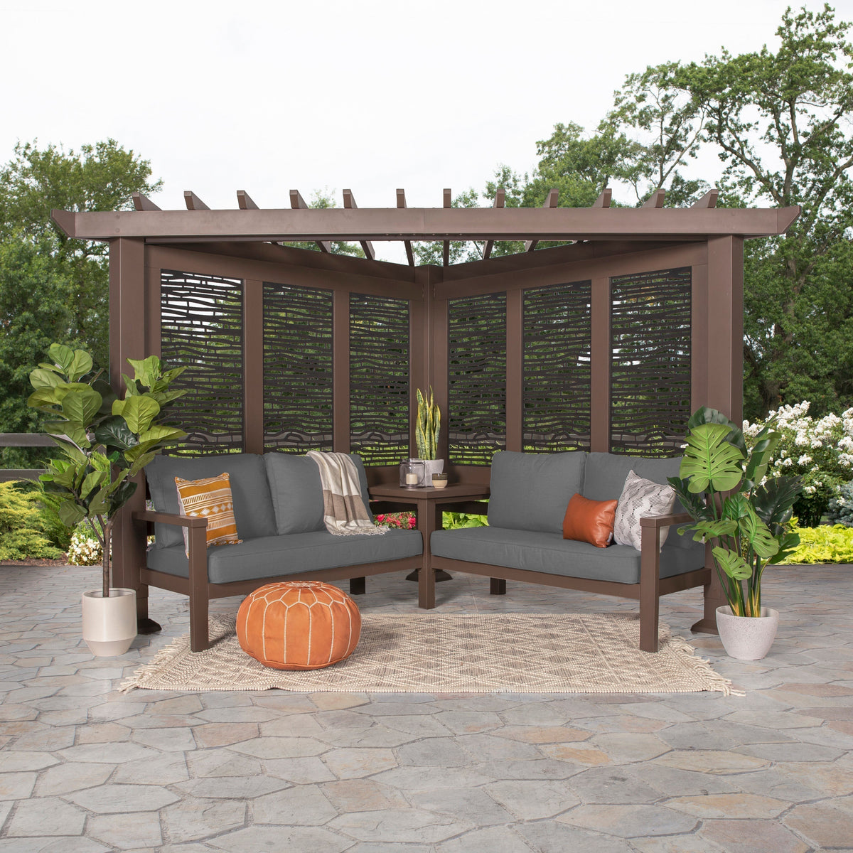 Hillsdale Traditional Steel Cabana Pergola with Conversational Seating