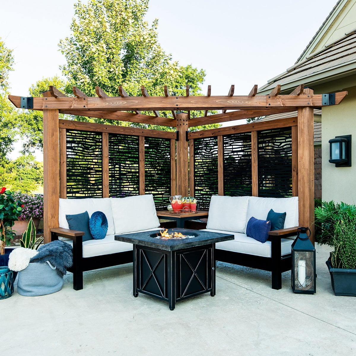 Tuscany Cabana Pergola with Conversation Seating - Bamboo Panels