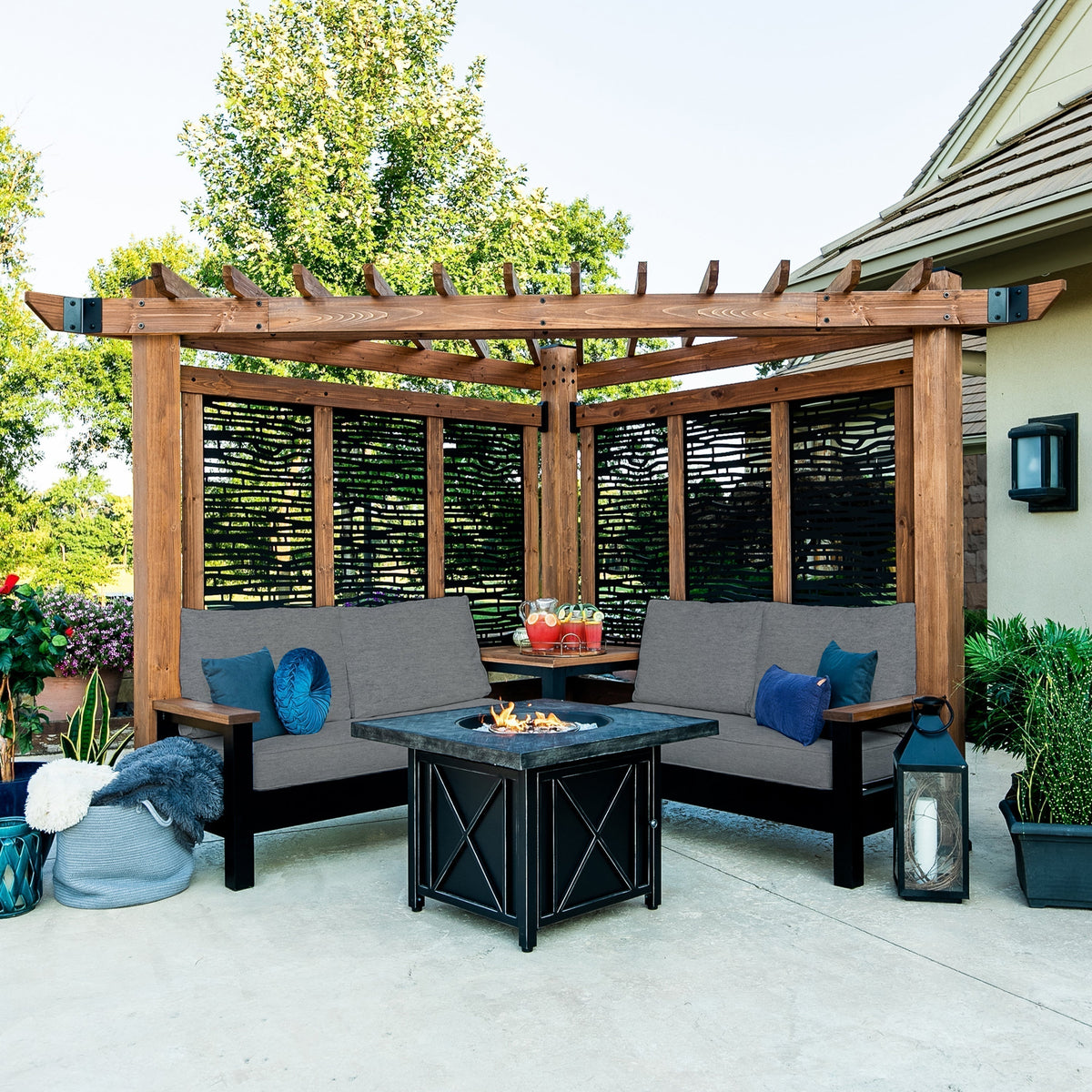 Tuscany Cabana Pergola with Conversation Seating - Bamboo Panels